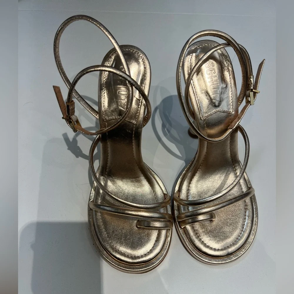 SCHUTZ Metallic Gold Strappy Sandals - Picture 4 of 15